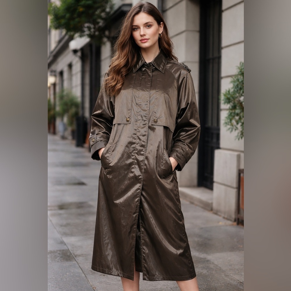 RAINGEAR Brand Vintage Full Length Lined Raincoat/Trenchcoat in Pewter Size 10*